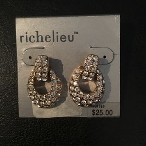 Richelieu Gold & Rhinestone Door Knocker Earrings